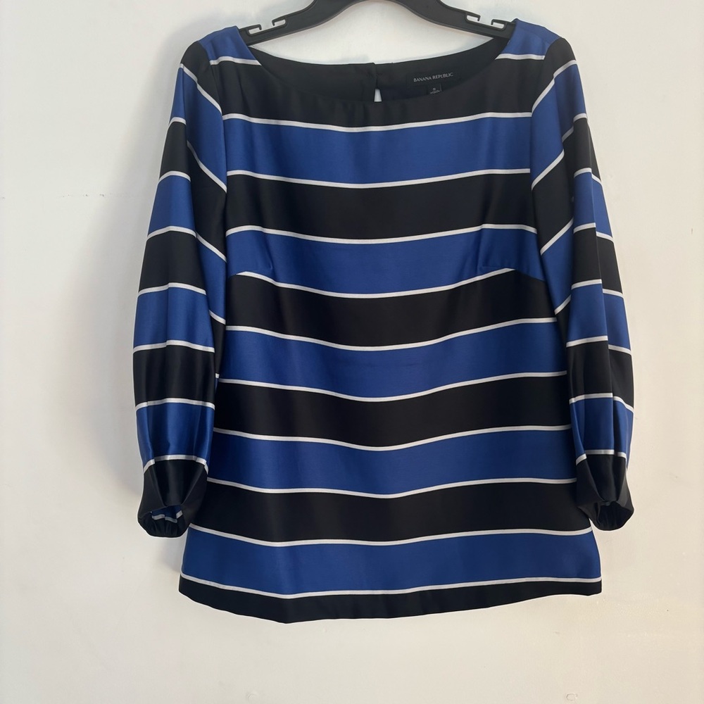 Banana Republic Blue & Black Striped Blouse Size Small